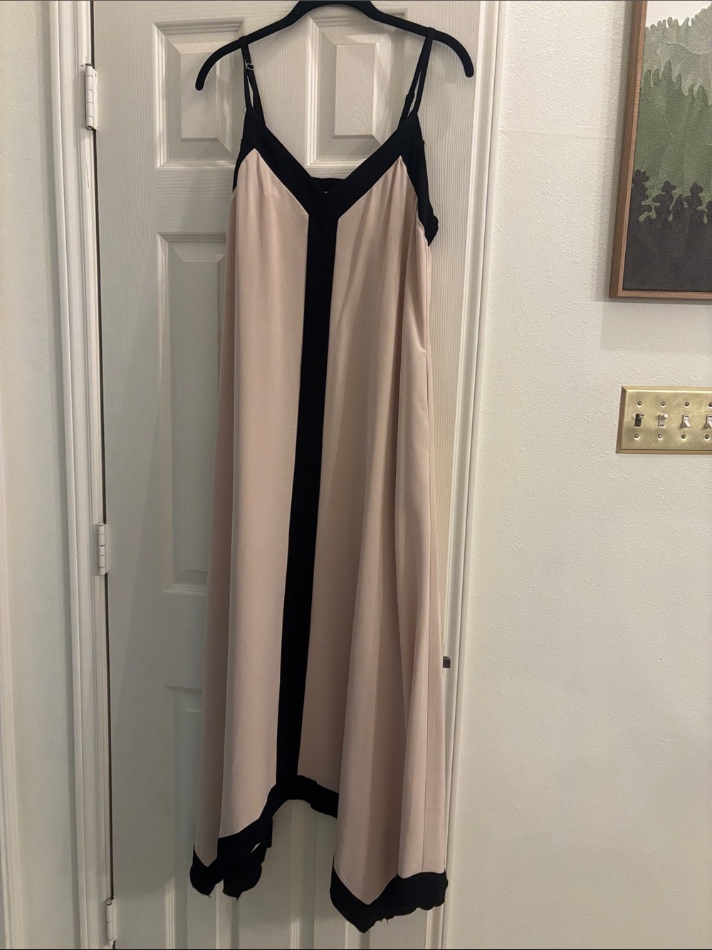 Women’s Maxi Slip Dress with Black Trim - Blush Pink